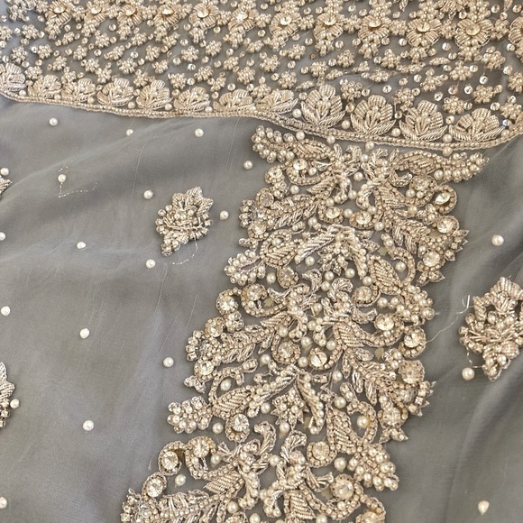 Elegant Embroidered Dress in grey and navy blue and Silver maxi frock - Picture 4 of 8